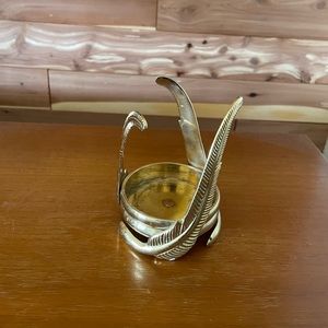 Vintage Brass Feather Candle Holder Stand